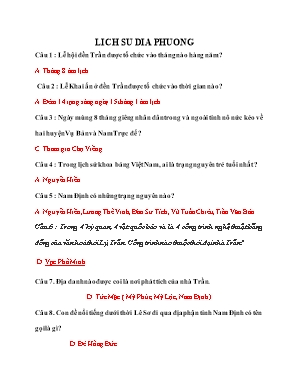 Câu hỏi ôn tập môn Lịch sử địa phương Lớp 9